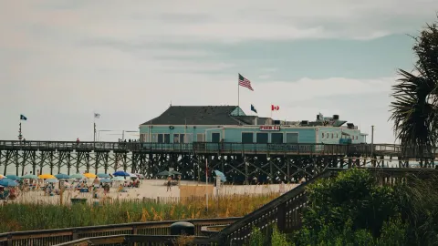 Scenic view of Pier 14 on a sunny day at Myrtle Beach, SC, USA.