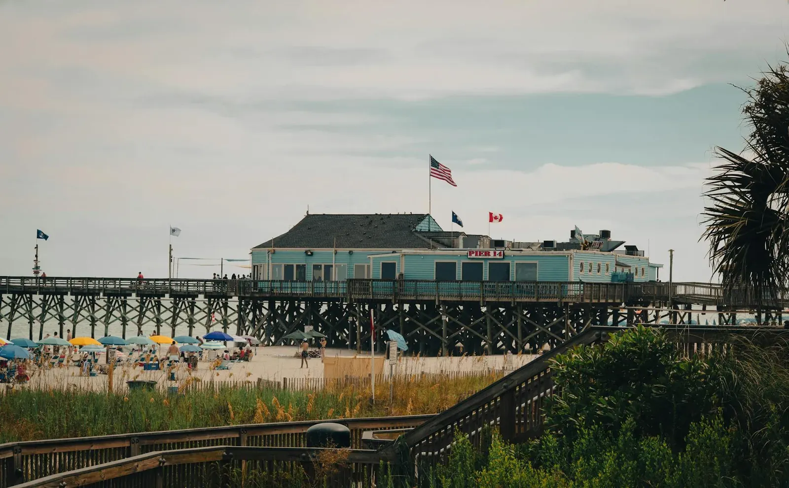 Scenic view of Pier 14 on a sunny day at Myrtle Beach, SC, USA.